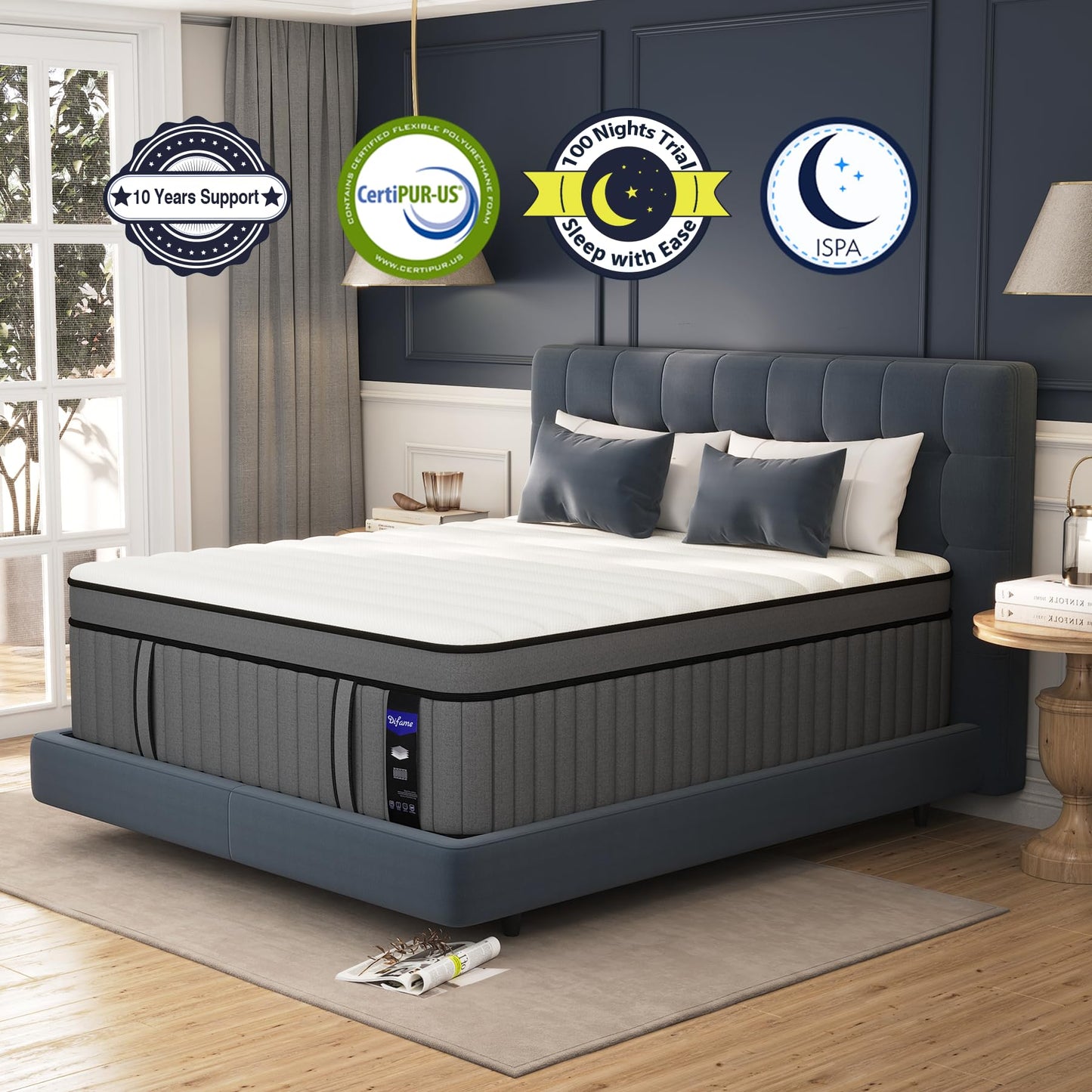 14 Inch Queen Size Hybrid Mattress in a Box, Firm Bed with Gel Memory Foam & Pocket Springs, Breathable Cooling Fabric, Pressure & Back Pain Relief, Edge Support