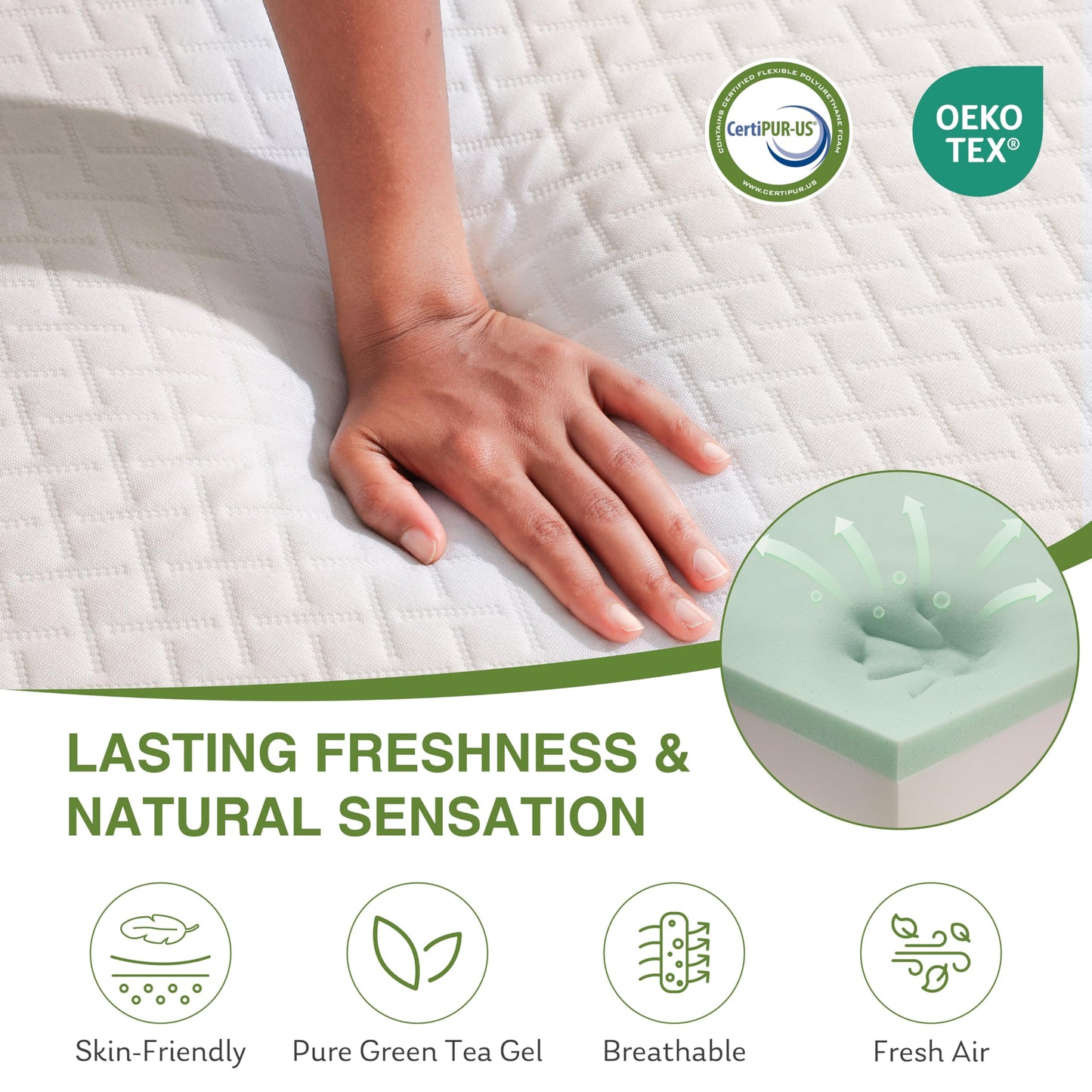 5 Inch Full Size Kids Mattress, Memory Foam Bed with Cooling Green Tea Gel, Medium Firm Support, White, 75'' x 54''