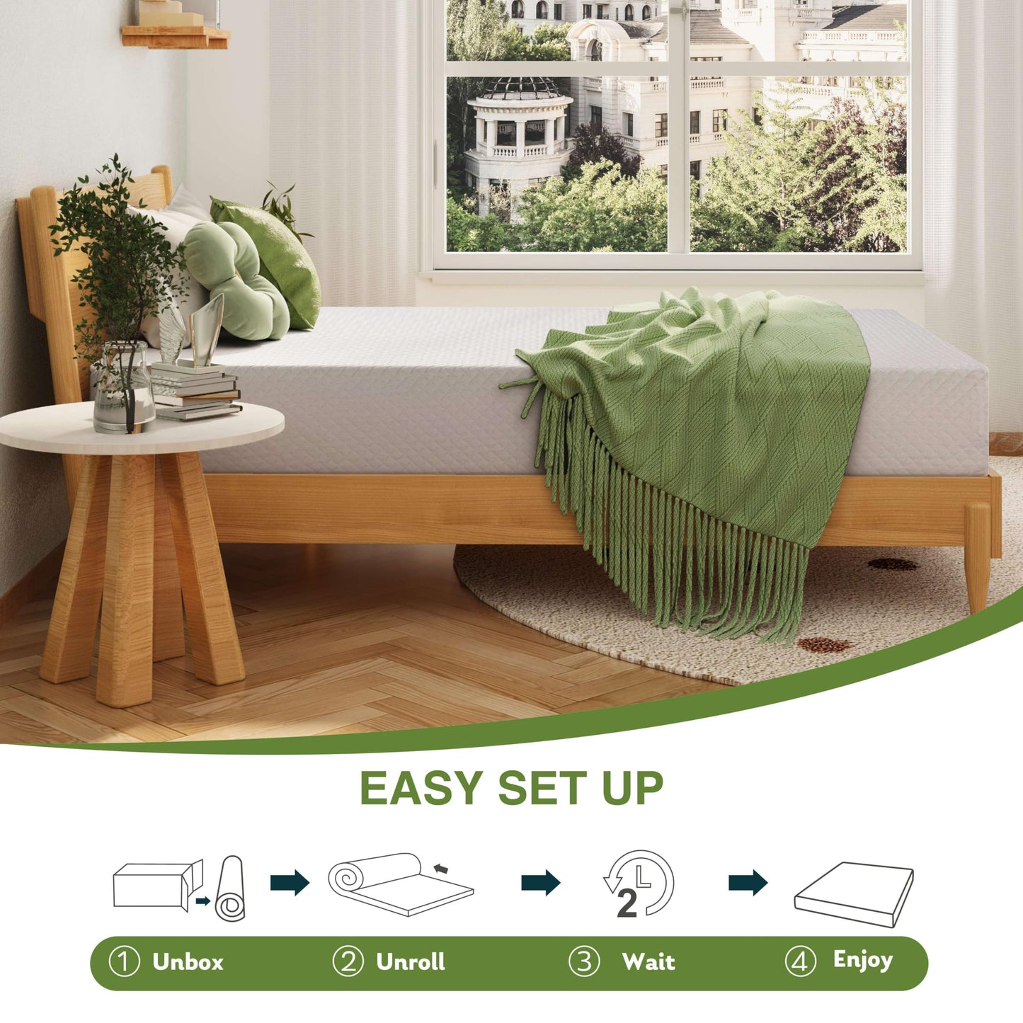 6 Inch Full Size Kids Mattress, Memory Foam Bed with Cooling Green Tea Gel, Medium Firm Support, White, 75'' x 54''